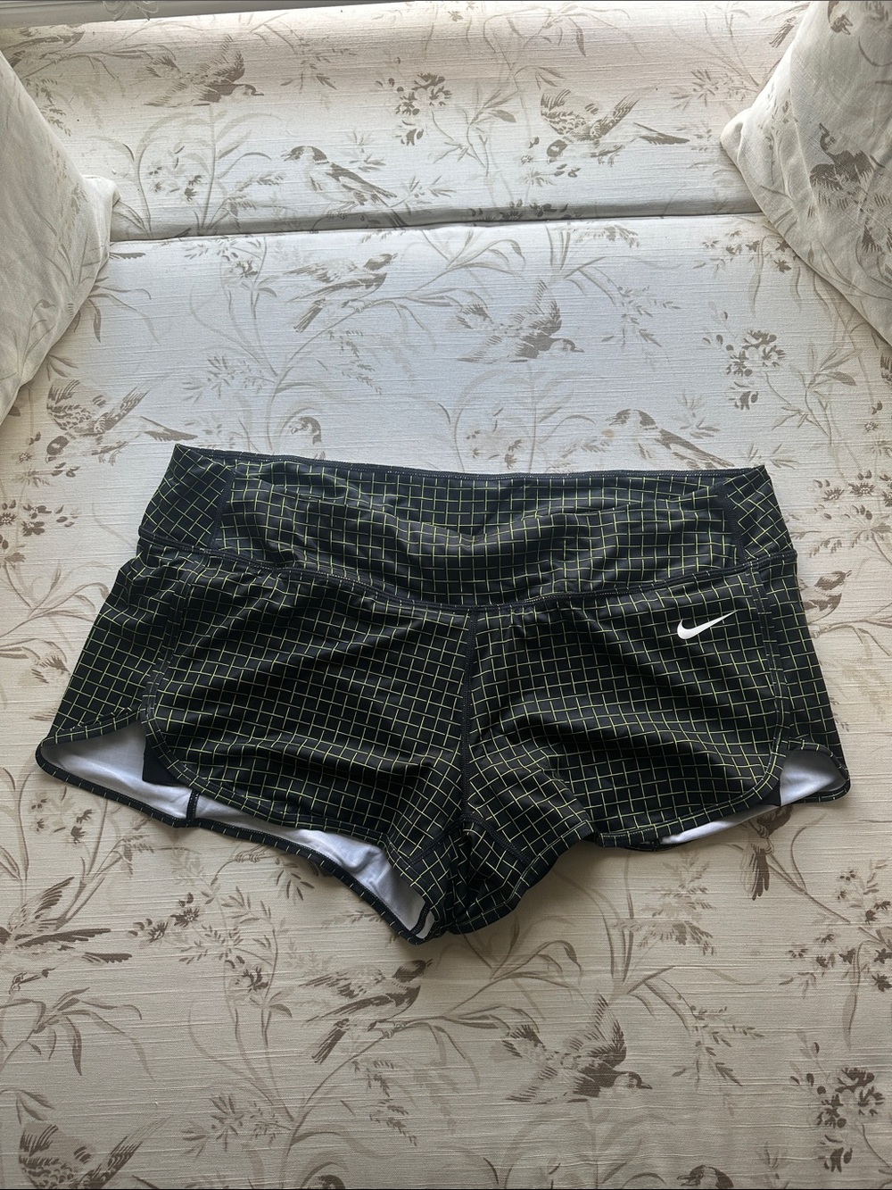 Nike Women's Black Athletic Shorts with Yellow Grid